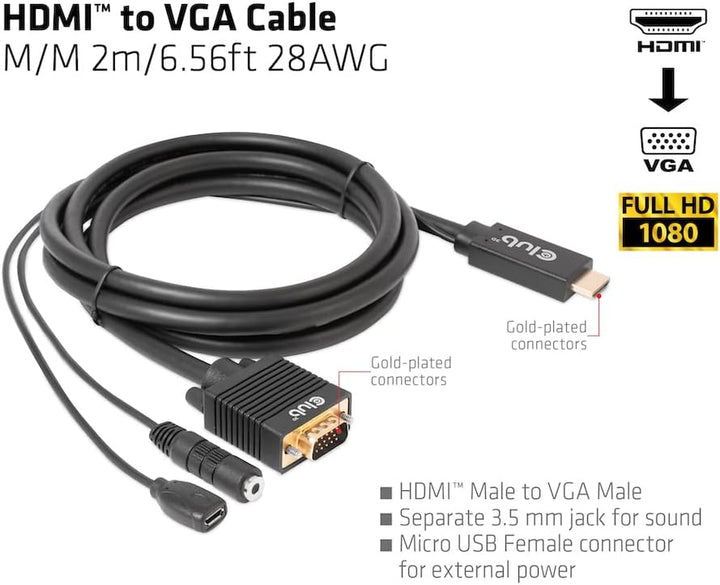 Club3D CAC-1712 HDMI™ auf VGA Kabel St./St. 2m 28AWG, CAC-1712
