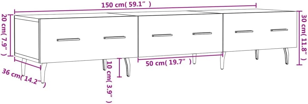 Tidyard TV-Schrank TV-Ständer TV-Möbel Mit 3 Schubladen Medienschrank 150 x 36 x 30 cm (B x T x H) F