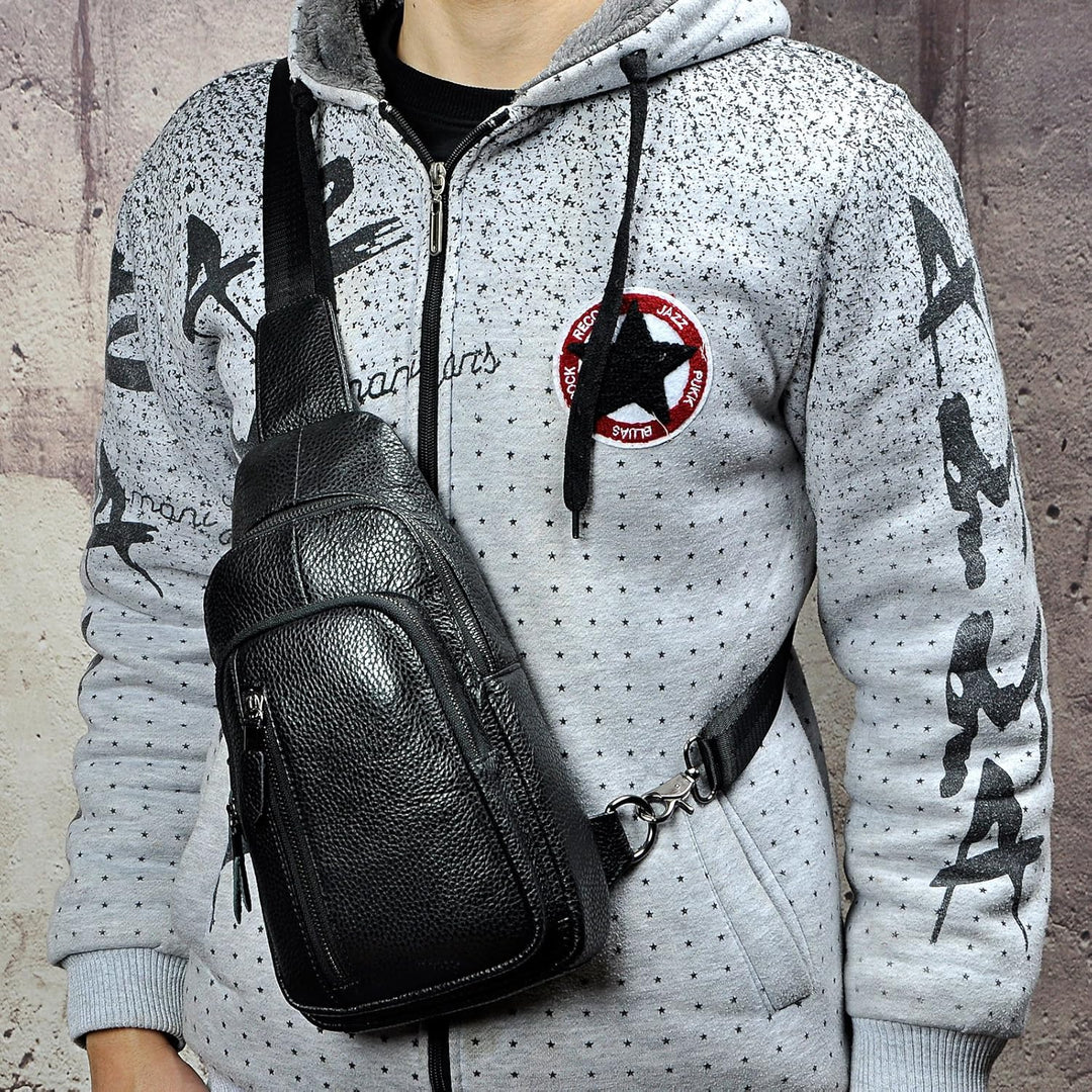 Le’aokuu Herren Echtes Leder Brusttasche Crossbody Bag Sling Bag Schultertasche Gurteltasche Umhänge