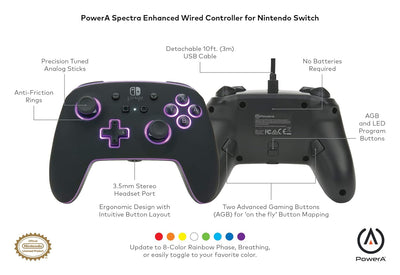 PowerA-Verbesserter kabelgebundener Spectra-Controller für Nintendo Switch Schwarz, Schwarz