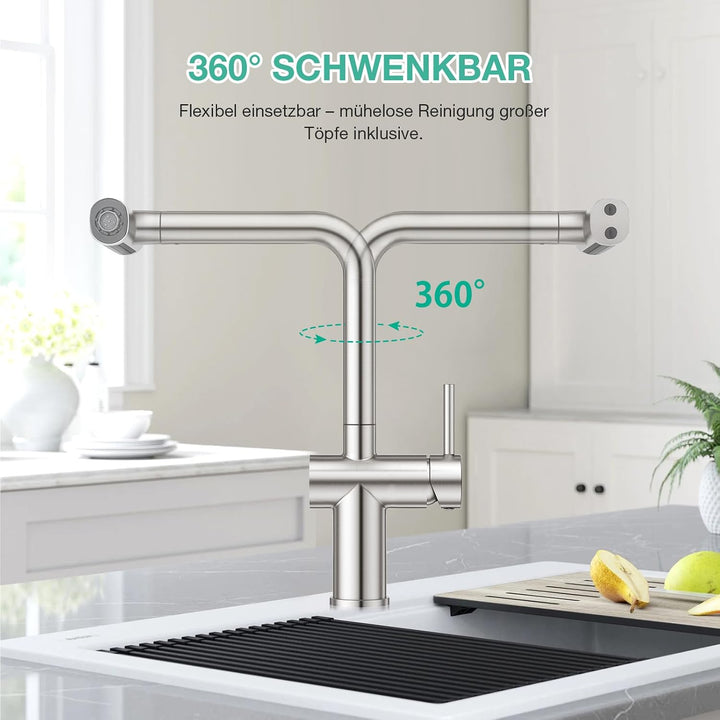 Faustina Küchenarmatur mit 4-Wasserstrahlarten-Brause Ausziehbar, Hochdruck Einhebelmischer Armatur