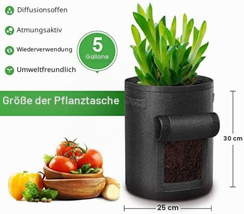 LITLANDSTAR Potato Growing Bag, 5-Pack 5 Gallonen Vegetable Growing Plant Bags mit Sichtfenster und