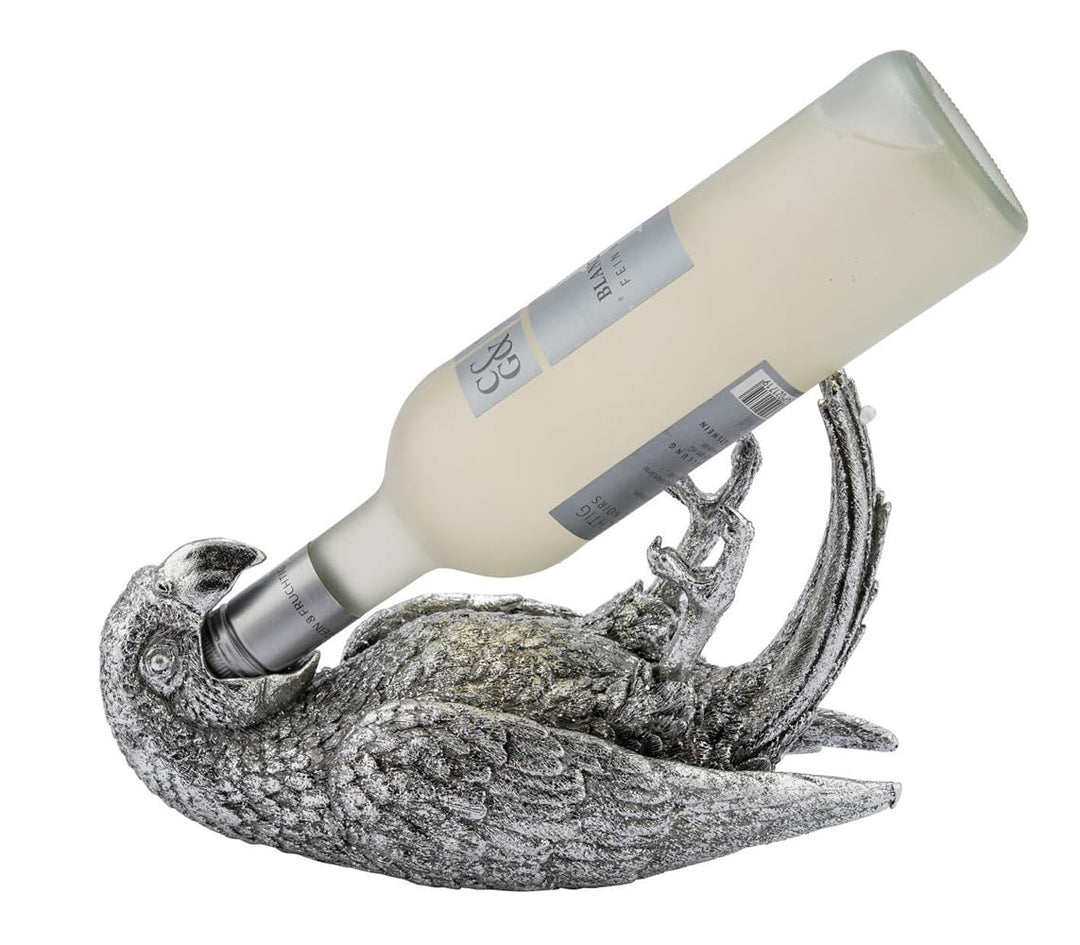 Flaschenhalter Papagei, Silber - Skulptur Vogel, Wein Flaschen Halter Karibik, exotische Geschenkide