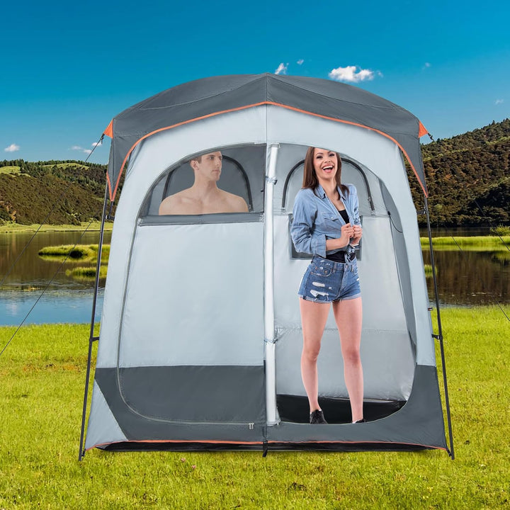 HOMASIS Duschzelt für 2 Personen, tragbares Umkleidezelt für Camping, Toilettenzelt mit Aufbewahrung