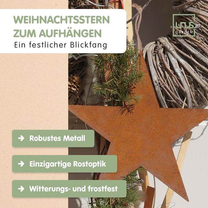 UNUS Gartenfigur Weihnachten Stern, 3X Weihnachtsstern, zum Aufhängen im Garten, 19,5x15,5cm, Garten
