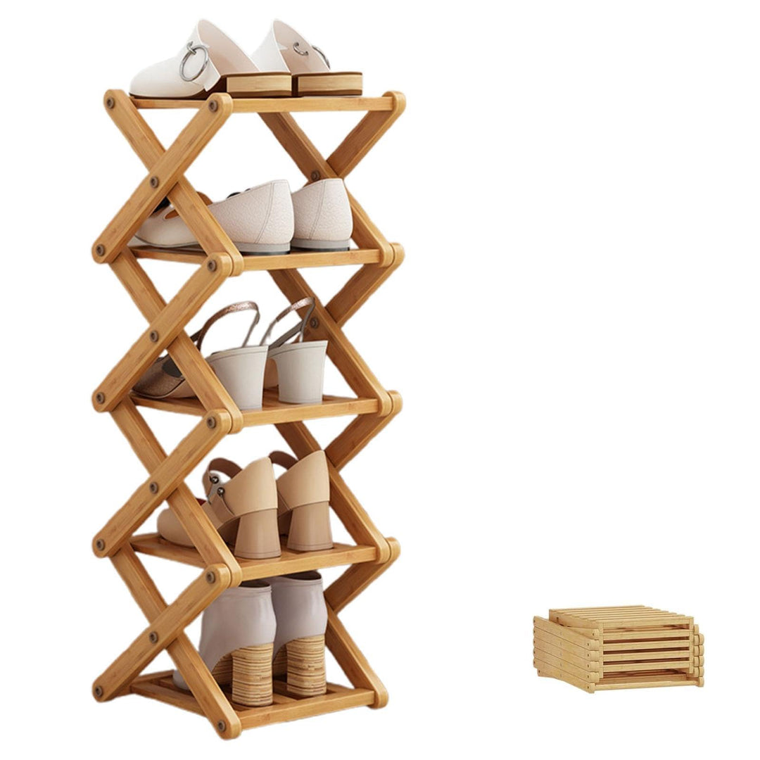 5 Etagen Faltbares Schuhregal aus Bambus, 26 * 24 * 82cm Schuhregal Holz Schmal Zusammenklappbar Bam