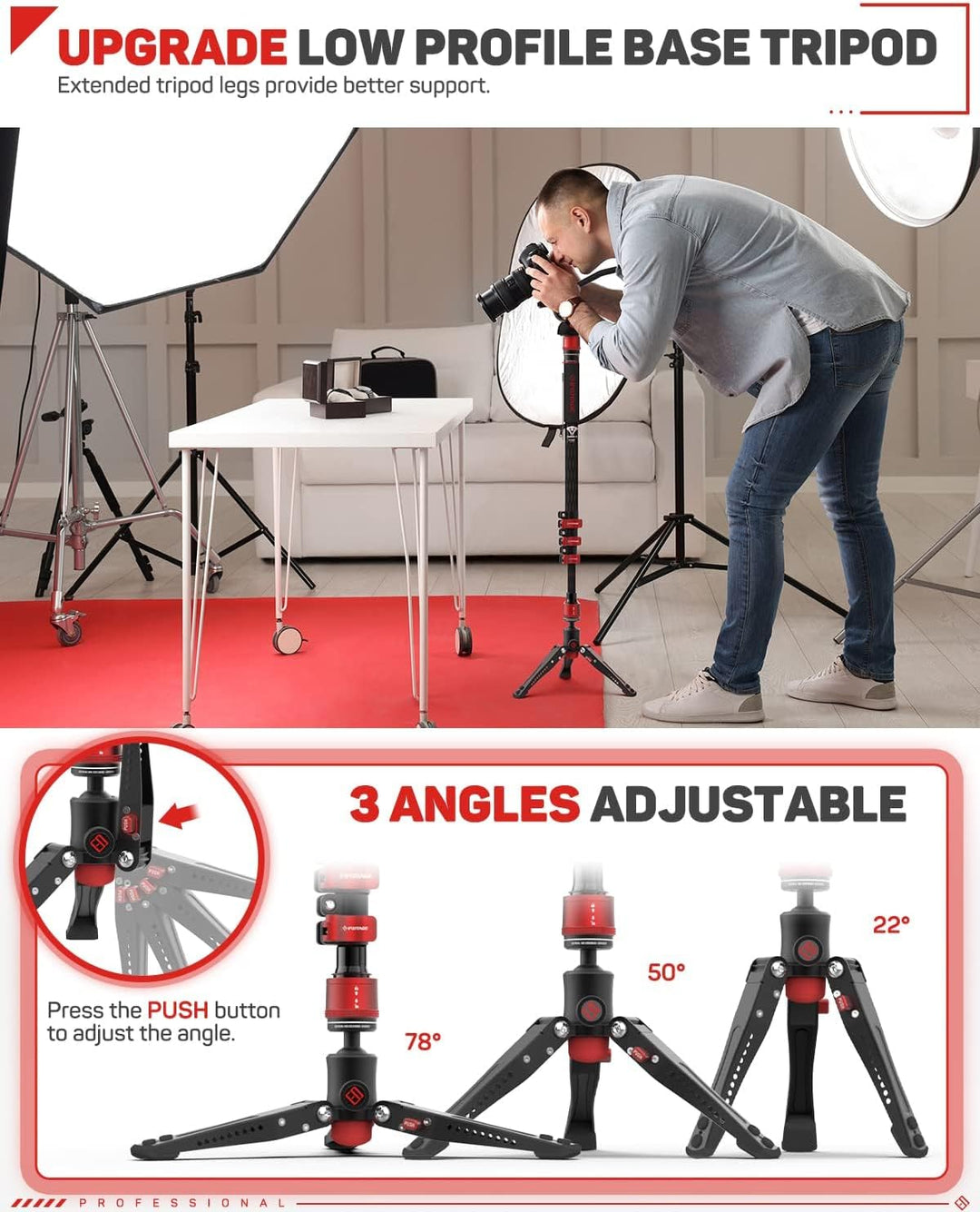 IFOOTAGE Cobra 3 Einbeinstativ Kamera C180F mit Füssen, Mini-Stativ mit Metallschnalle, Kohlefaser,