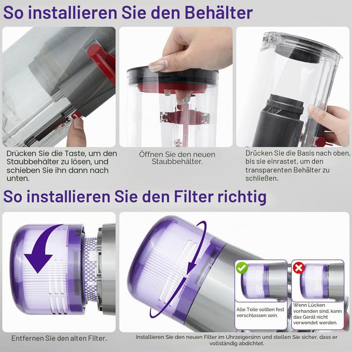 Verbesserter Ersatz-Staubbehälter für Dyson V11, V15, SV14, SV15, SV22, transparenter Mülleimer, HEP
