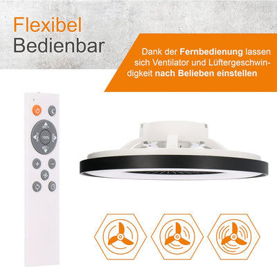 Proventa Deckenventilator mit Beleuchtung 60W - Ø 60cm, dimmbare LED Deckenleuchte mit Ventilator, w