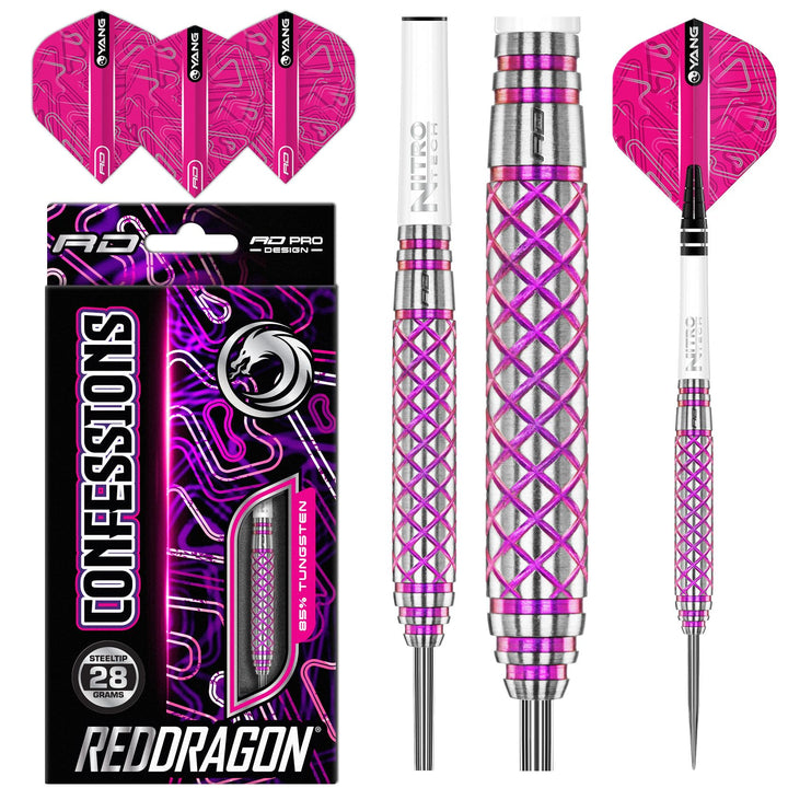 RED DRAGON Confessions 26g, 28g oder 30g Tungsten Darts mit Flights und Schäfte 28.0 Gramm, 28.0 Gra