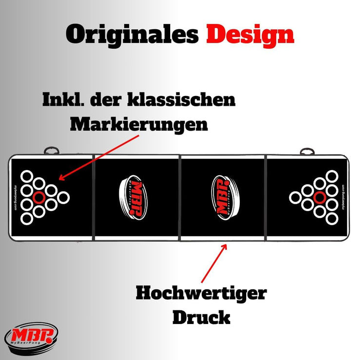 MYBEERPONG® Bierpong Tisch Classic + 6 Tischtennisbälle | Schwarzes Beer Pong Set als Gadget für Par