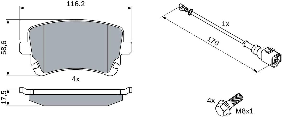 Bosch BP1018 Bremsbeläge - Hinterachse - ECE-R90 Zertifizierung - vier Bremsbeläge pro Set