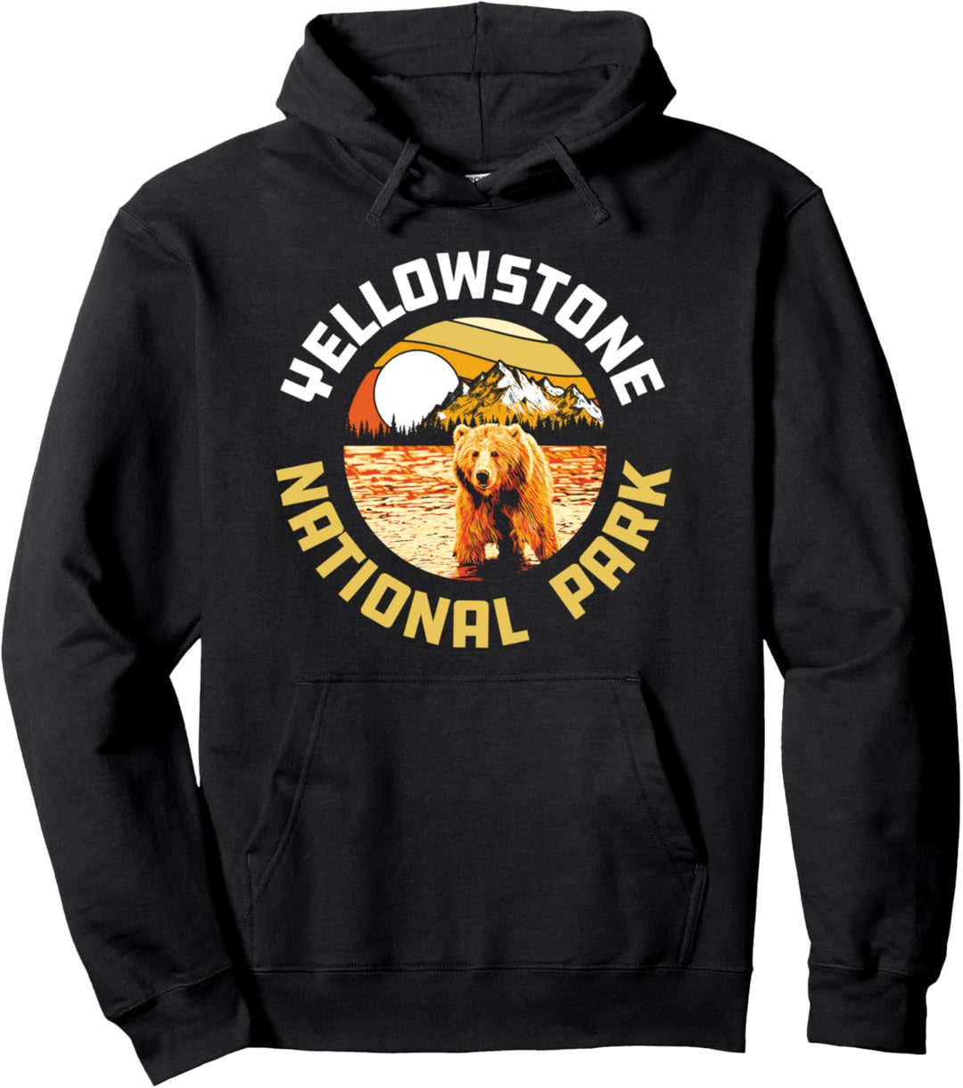 Yellowstone National Park Grizzly Bear Vintage 80s Artistic Pullover Hoodie