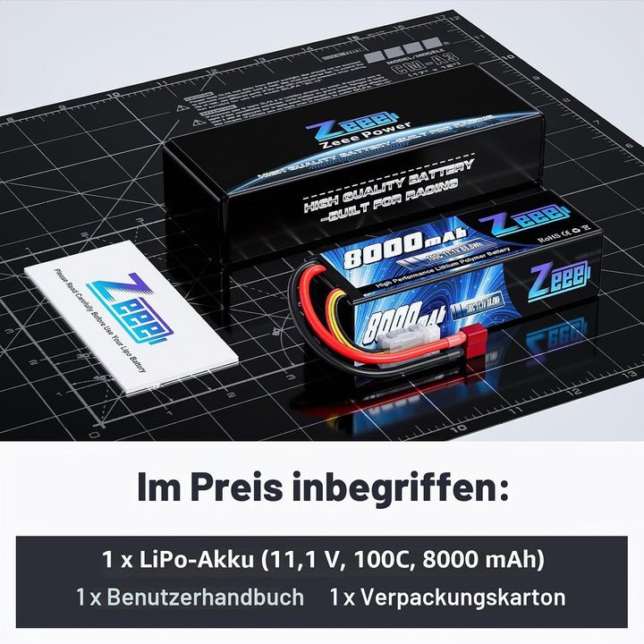 Zeee 3S Lipo Akku 11,1V 8000mAh 100C Hardcase Batterie mit Deans T Stecker für RC Evader BX Auto Car