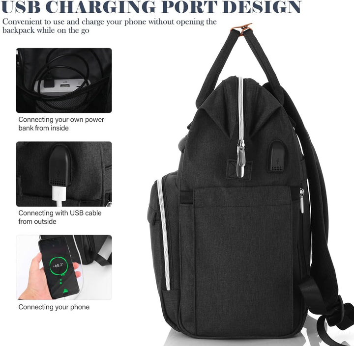 Rucksack Damen, Rucksack Schule mit 15.6 Zoll Laptopfach &amp; USB-Ladeanschluss,Schulrucksack Mädchen T