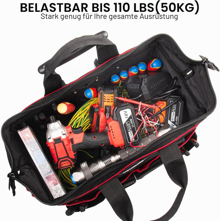 HAUTMEC Professionelle 18-Zoll (46cm) Rollwerkzeugtasche mit breiter Öffnung, Aufbewahrungstasche mi