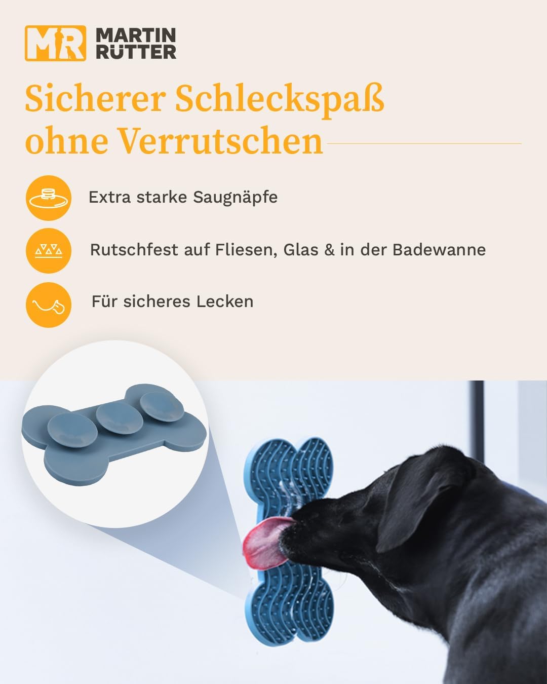 Martin Rütter – Leckmatte Hund in Knochenform mit Saugnäpfen Grau L – Hundespielzeug aus Silikon BPA