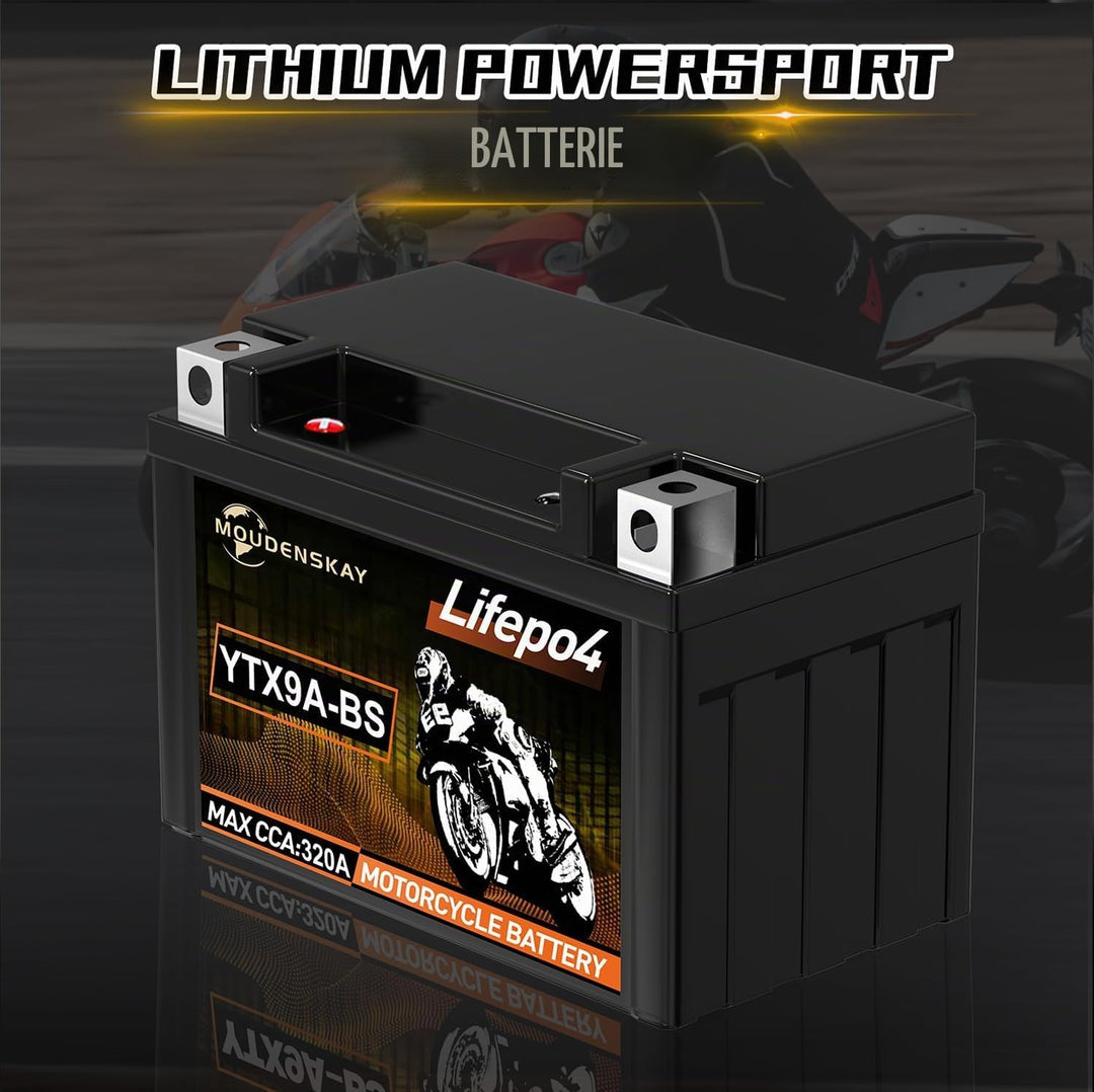 Lithium MotorradBatterie 12V Lithium Powersports Batterie mit BMS(YTX9A-BS 12.8V 4Ah 320CCA) LiFePO4
