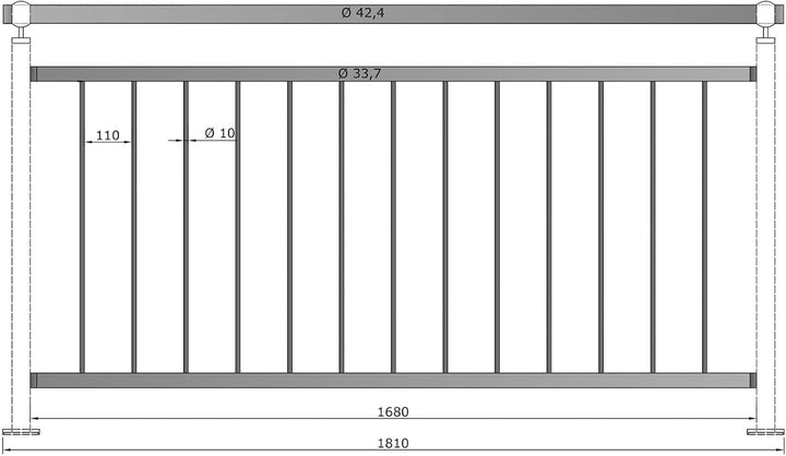 TIBU Geländer senkrechte Streben Balkon Terrasse Brüstung in der Länge: 1810 mm Höhe:900 mm 1810 mm