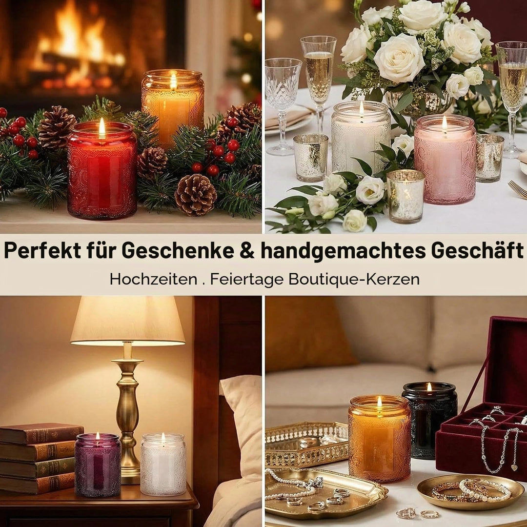 LumaCraft Candle Luxus Relief Kerzengläser zum Kerzen giessen- 12er Pack Leere Glasgefässe mit Luftd