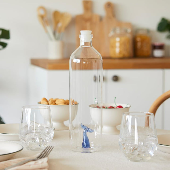 balvi Flasche Tail Farbe Blau Mit Figur in Form eines Wals Borosilikatglas