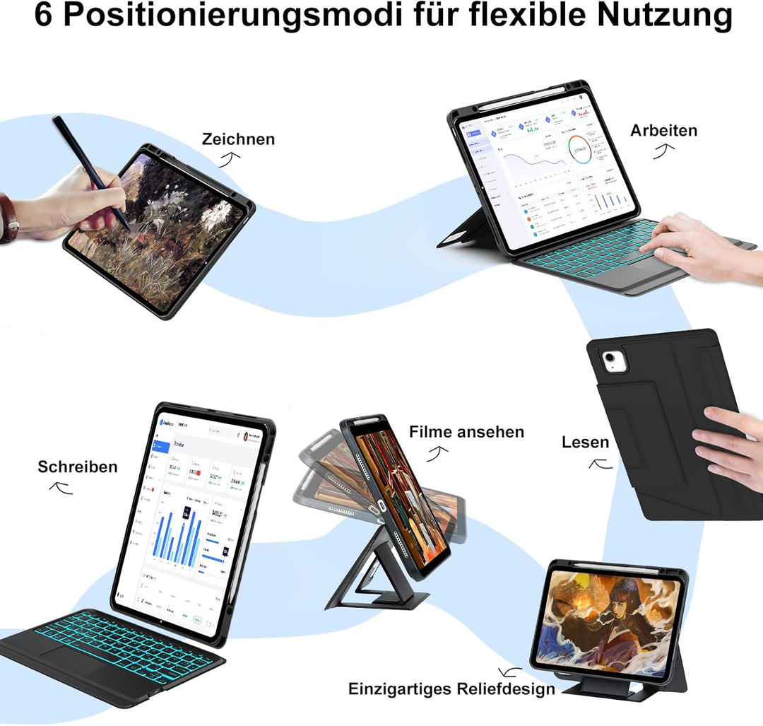 IVEOPPE Hülle mit Tastatur für iPad Air 13 Zoll 2025 M3/2024 M2, QWERTZ Deutsch Bluetooth, 7-Farbige