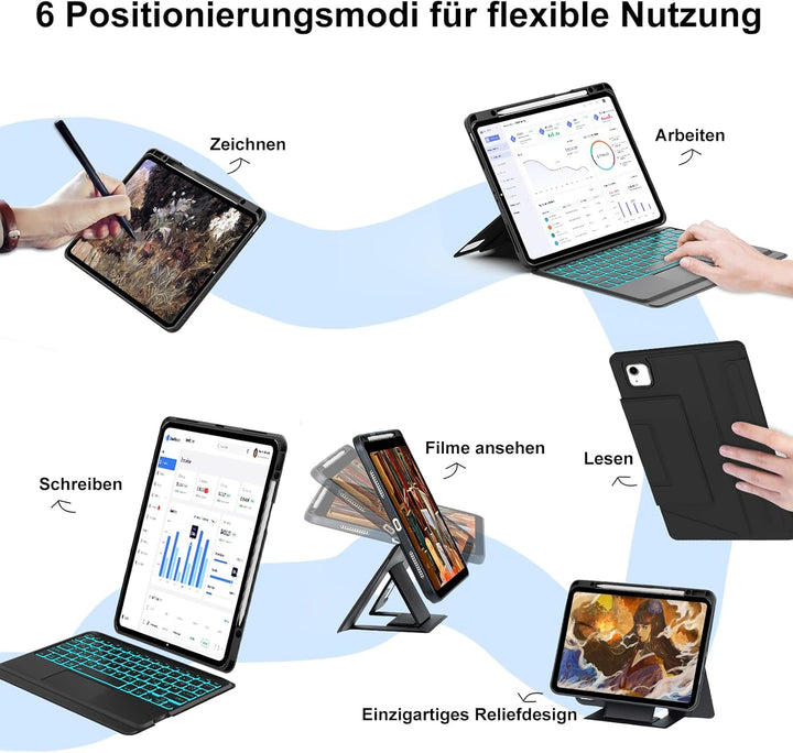 IVEOPPE Hülle mit Tastatur für iPad Air 13 Zoll 2025 M3/2024 M2, QWERTZ Deutsch Bluetooth, 7-Farbige