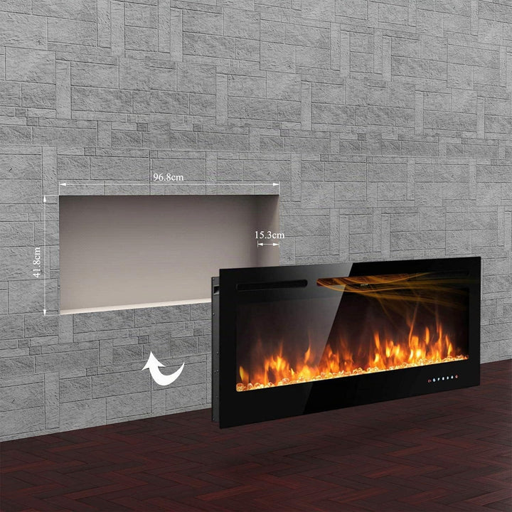 M.C.Haus Elektrischer Kamin, Touchscreen, Glasplatte, Bunte Flamme, Einsatz, Wandmontage, Heizung, F