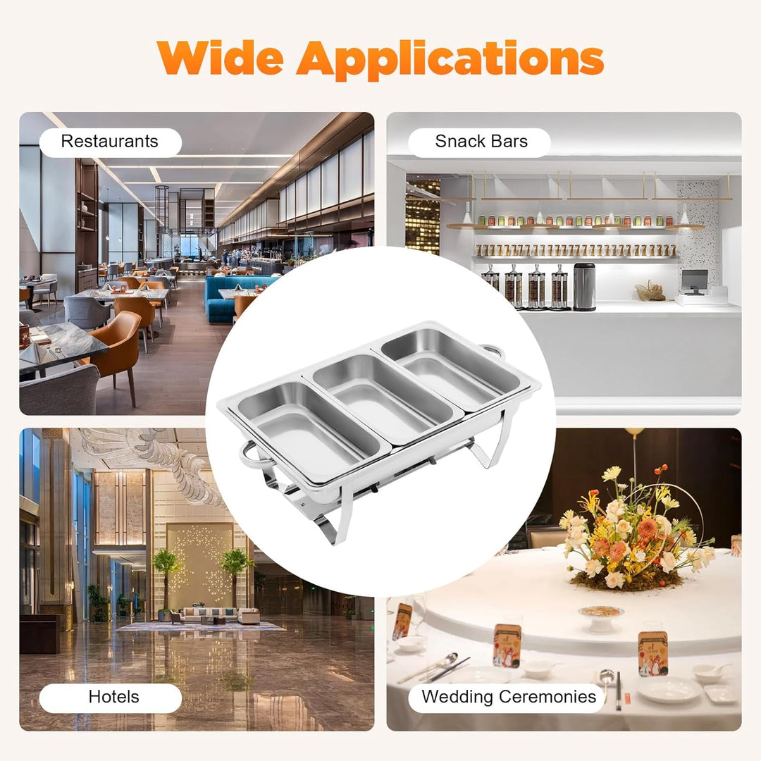 9L 3 Grid Profi Chafing Dish Speisewärmer Wärmebehälter Satz Speisenwärmer Edelstahl Warmhaltebehält
