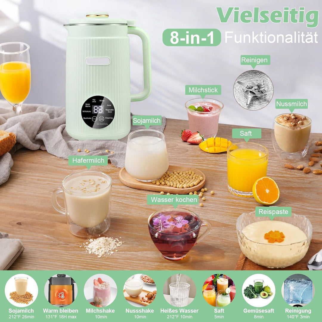 1200ml Sojamilch Maschine,Nussmilchmaschine 8-in-1, Automatische Mandelmilchmaschine mit 12 Klingen