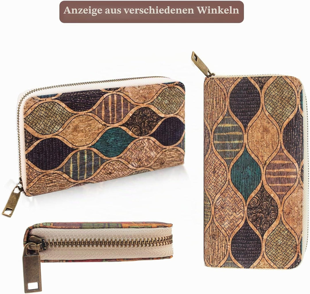 boshiho Kork Geldbörse Damen Vegan Portemonnaie aus Kork Grosse Nachhaltig RFID-Schutz Geldbeutel mi