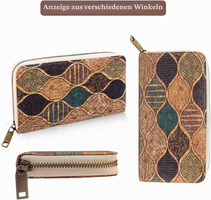 boshiho Kork Geldbörse Damen Vegan Portemonnaie aus Kork Grosse Nachhaltig RFID-Schutz Geldbeutel mi