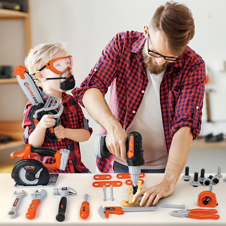 Vanplay Werkzeugkoffer Kinder Spielzeug ab 3 Jahre Werkzeug Kinder mit Motorsäge, Elektrische Bohrma