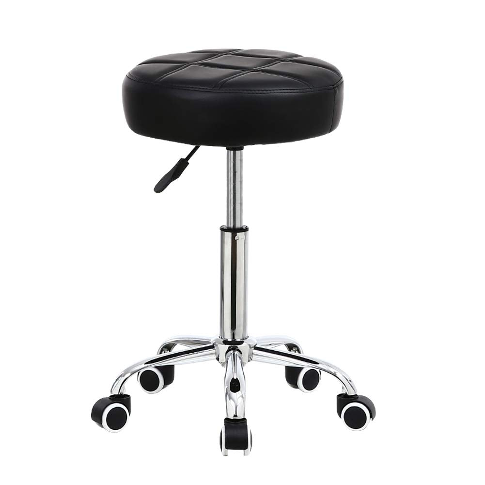 KKTONER Rollhocker Barhocker Arbeitshocker höhenverstellbar 51-67cm drehbar aus Kunstleder Schwarz,