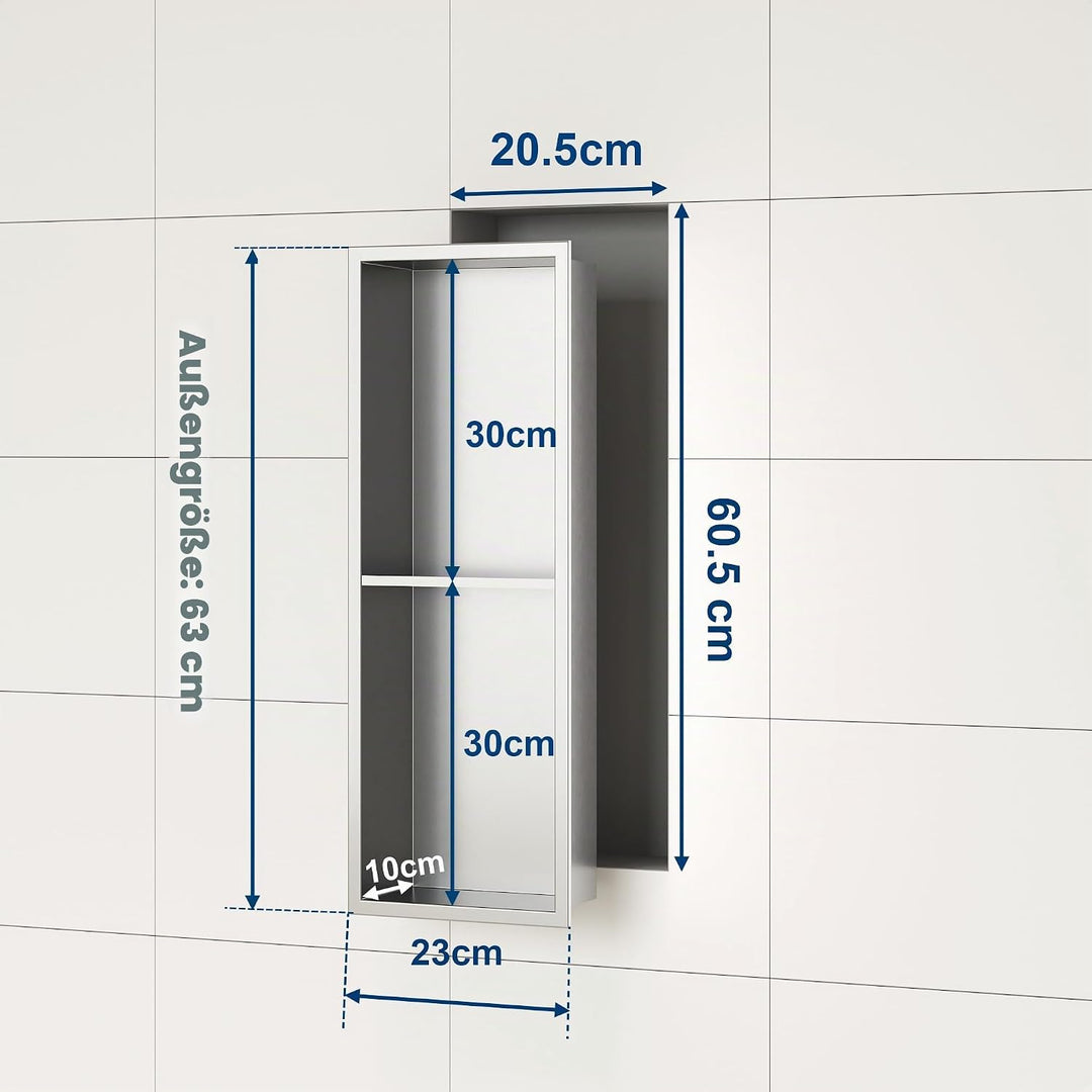 Neodrain Wandnische Dusche Edelstahl Duschnische mit Regal Doppelnische für Badezimmer 60 x 20 cm, G