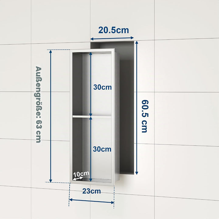 Neodrain Wandnische Dusche Edelstahl Duschnische mit Regal Doppelnische für Badezimmer 60 x 20 cm, G
