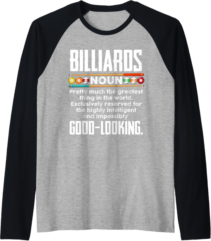 Billard-Definition, lustiger Billard-Spieler, 8 Bälle Raglan