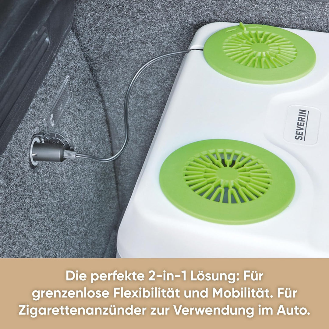 SEVERIN Elektrische Kühlbox (19 L) mit Kühl- und Warmhaltefunktion, Auto Kühlbox mit 2 Anschlüssen (