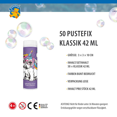 PUSTEFIX Seifenblasen Set I 50 x Klassik 42ml Fun-Edition Bulldogge I Bubbles Made in Germany I Hund