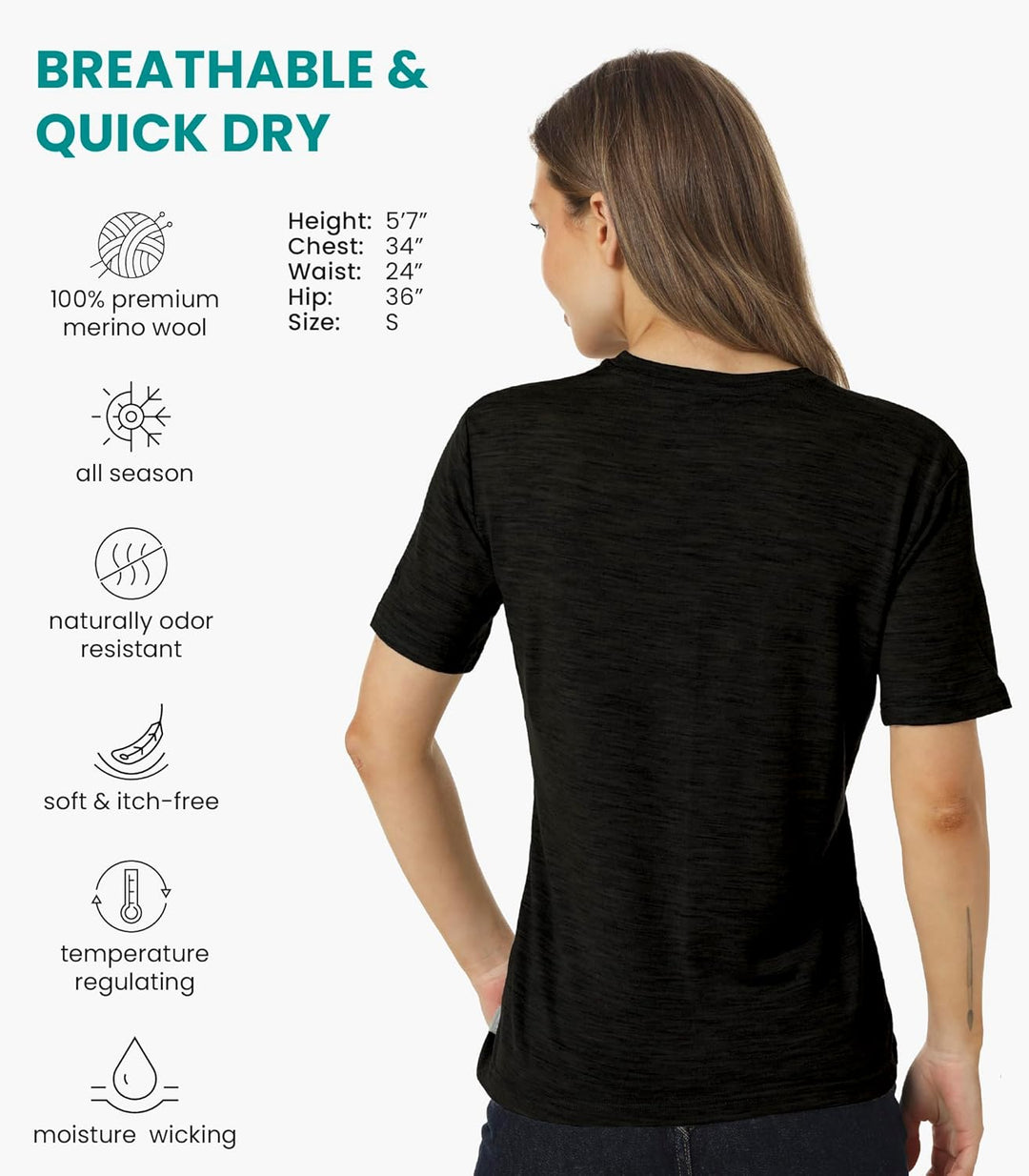 Merino.tech Merinowolle T-Shirt Damen - 100% Merinowolle Leichte Basisschicht Damen Kurzarm T-Shirt