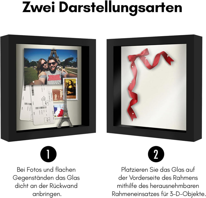Americanflat 3D-Bilderrahmen zum Befüllen in Schwarz - 2er Set - 20x20 cm Tiefer Objektrahmen mit We