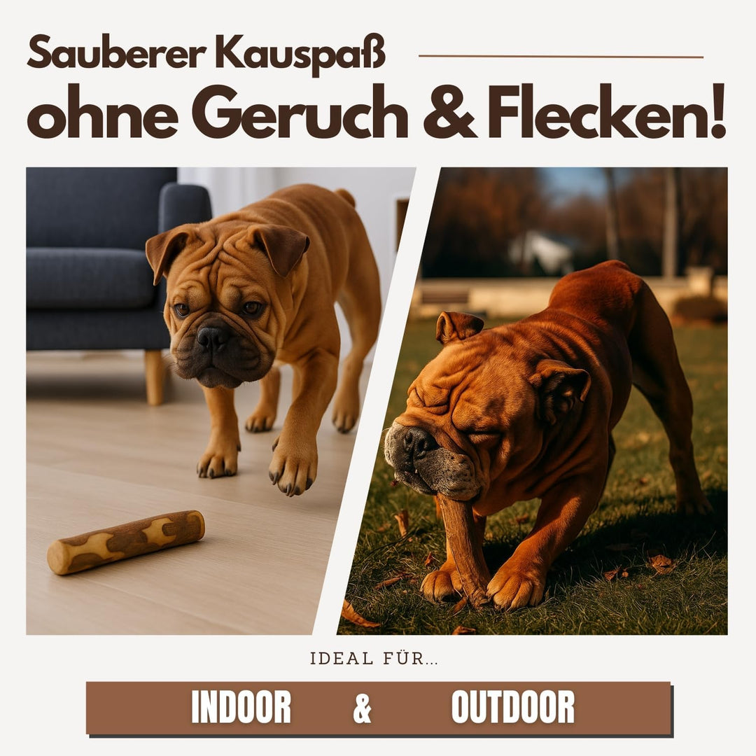 PetLove Kauholz für Hunde aus Olivenholz • Holzknochen als Hundespielzeug • Kauknochen als Zahnpfleg