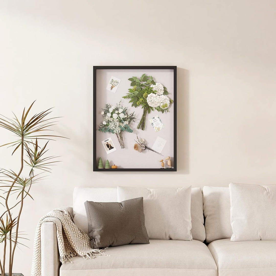 Muzilife 3D Bilderrahmen zum Befüllen Schwarz 40x50 cm, Holz Rahmen Objektrahmen Shadow Box mit Glas