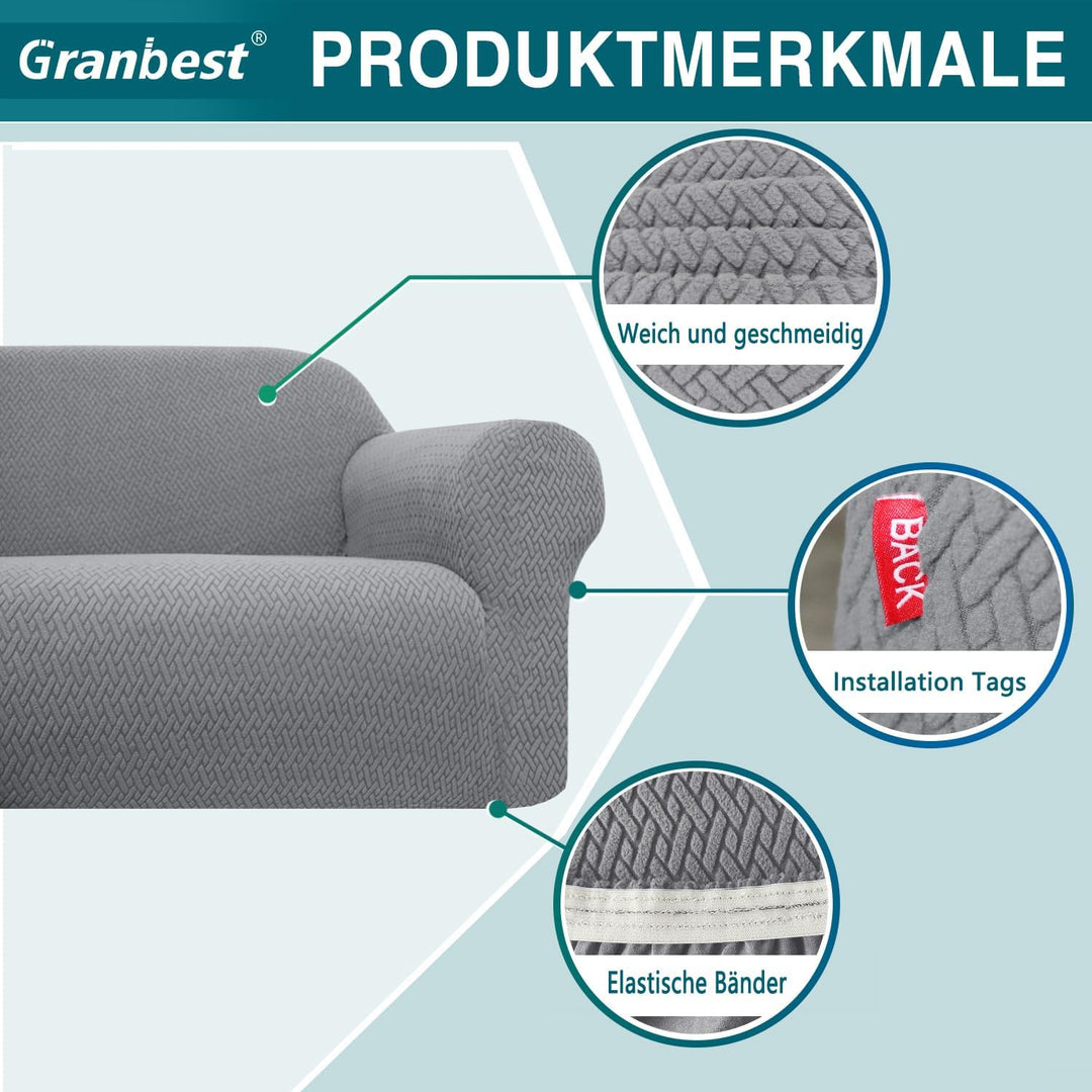 Granbest 2023 Neueste Jacquard Sofabezug 2 Sitzer Superweicher Rutschfester Stretch Couchbezug Vier