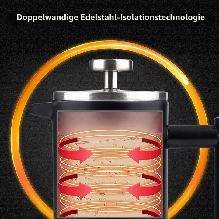 MaxMiuly French Press Thermo mit Warmhalte-Funktion,Kaffeebereiter aus doppelwandigem Edelstahl 0,65