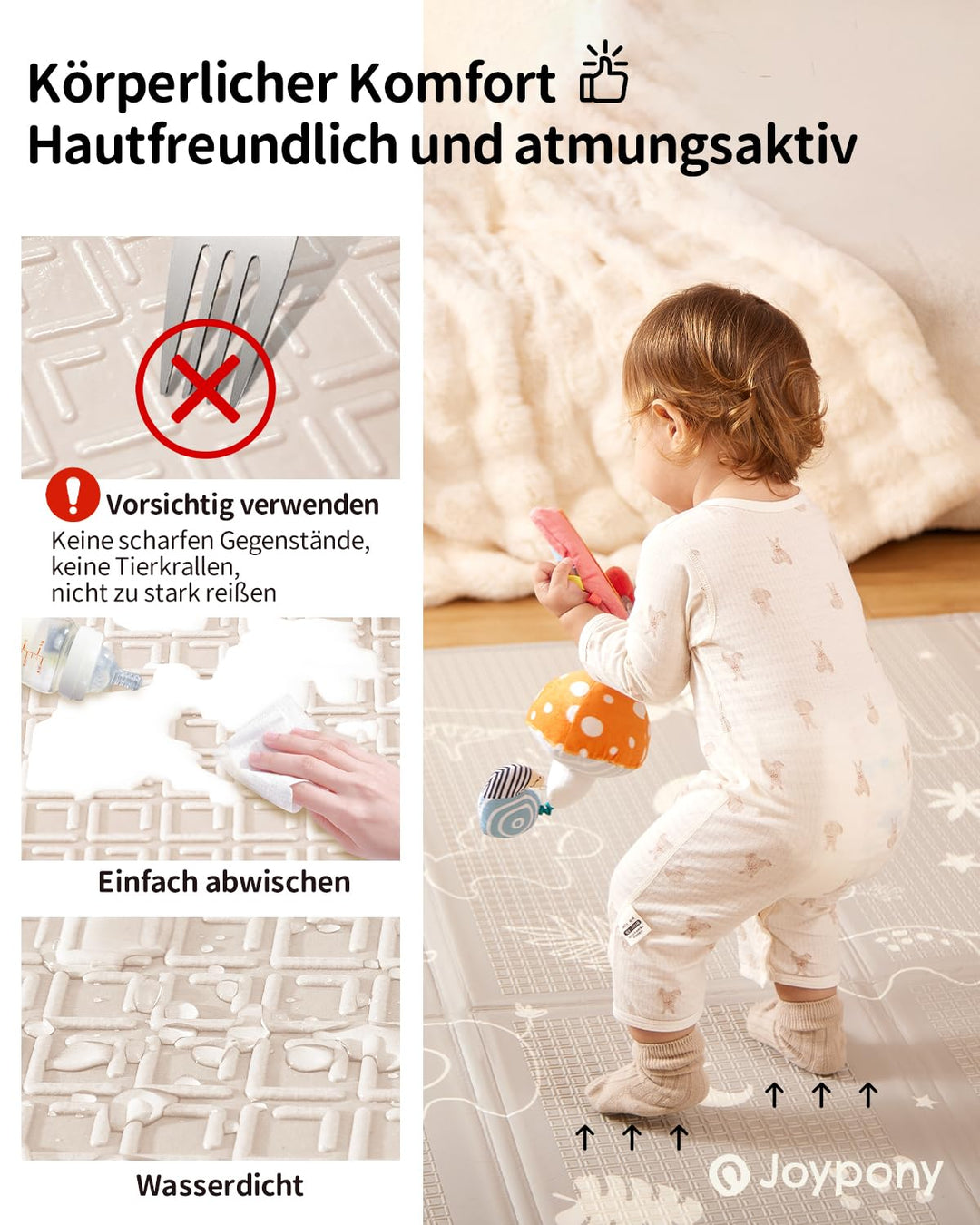 Krabbelmatte Baby Faltbar, 120 x 120 x 1cm Spielmatte Kinder | Rutschfest & Wasserdicht | Doppelseit