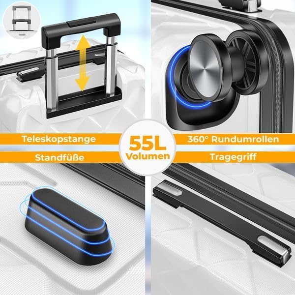 KESSER® Reisekoffer 55L Koffer Handgepäck ABS Hartschalenkoffer mit Zahlenschloss, Kofferwaage & Rei