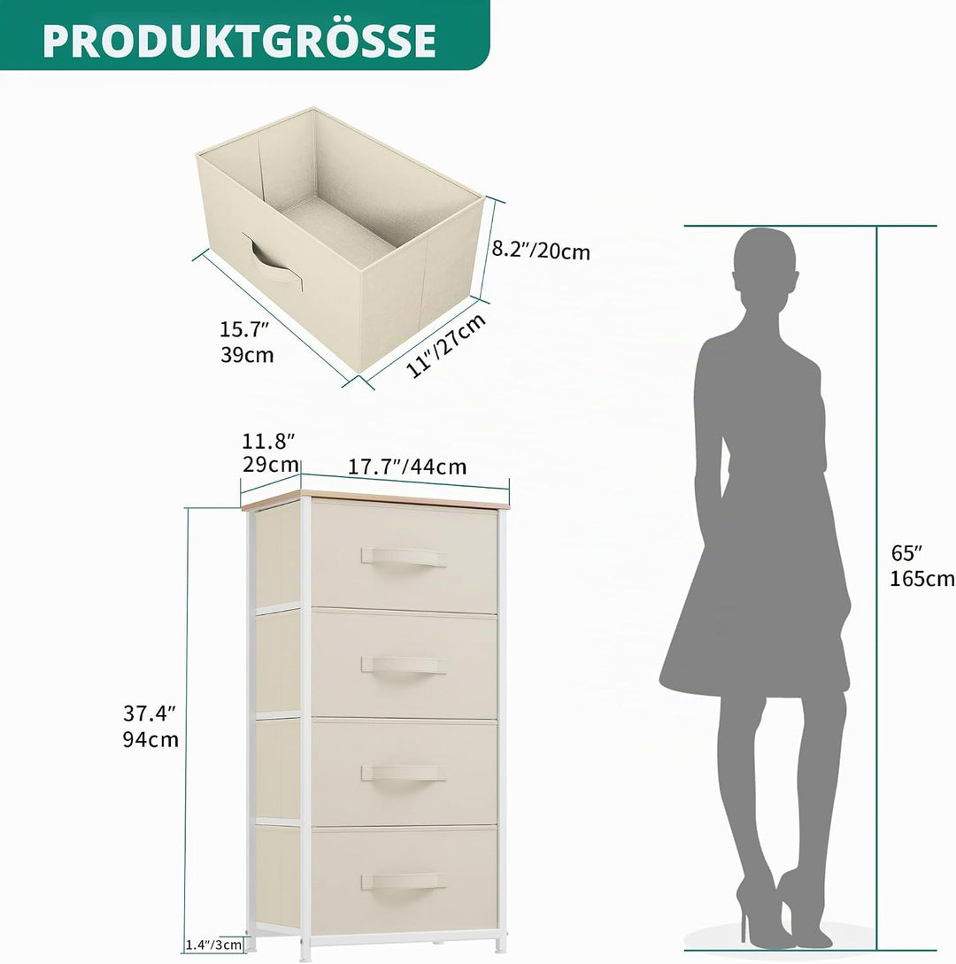 YITAHOME Kommode, 4 Stoffschubladen mit Griffen, Aufbewahrungsschrank, Schubladenschrank, Schrank, M