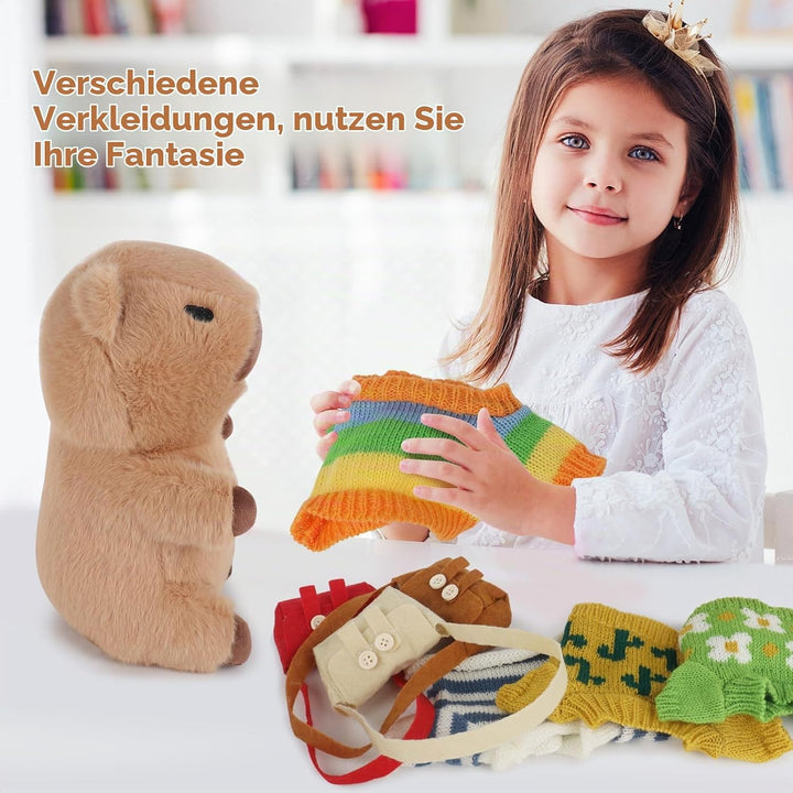 Lotvic Capybara Kuscheltier mit Kleidung und Rucksäcken, 23cm | Capybara Plüschtier, Niedlichen Wass