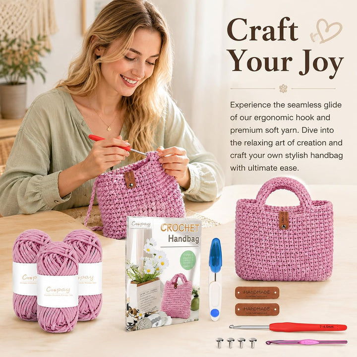 Jinfanshurich Häkelset für Anfänger Tasche, DIY Häkelset mit Häkelnadel &amp; Anleitung, Wolle zum Häkel